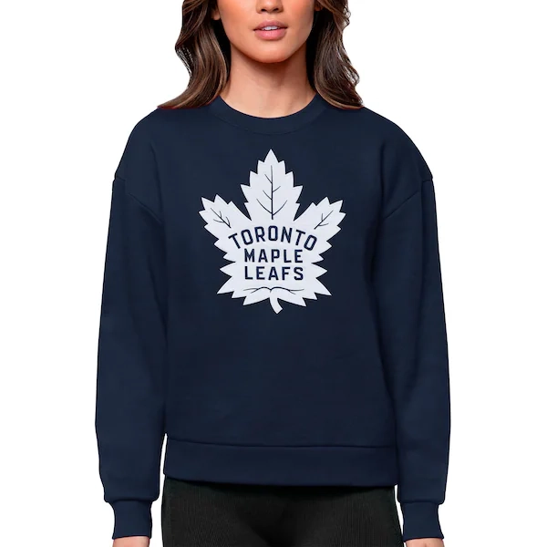 Women's Toronto Maple Leafs Antigua Navy Primary Logo Team Logo Victory Crewneck Pullover Sweatshirt