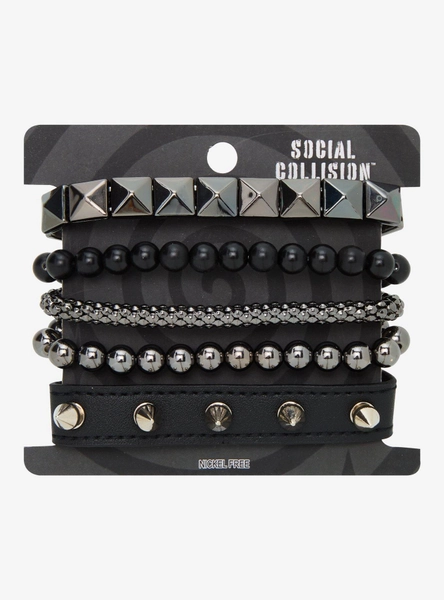 Social Collision Black Gunmetal Stud Bracelet Set