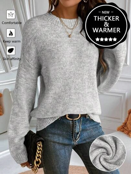 Newly Upgraded Premium Thick & Warm Women's Gray Crew Neck Sweater