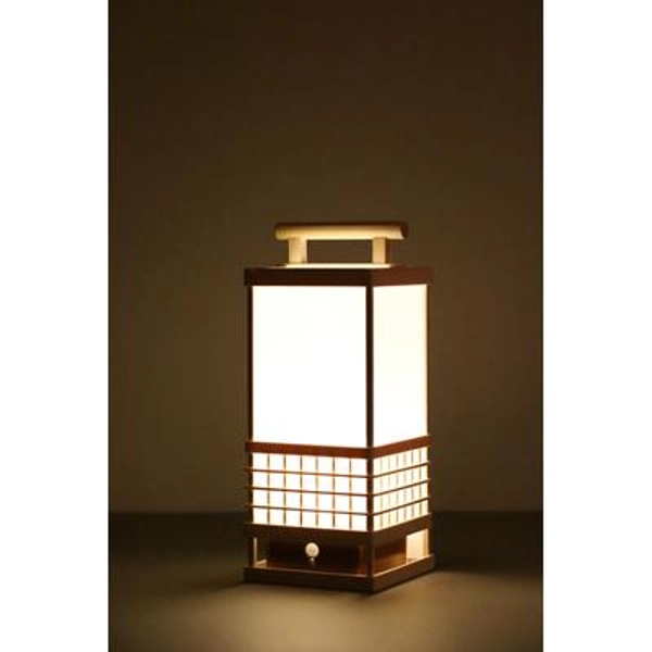 Japanese Hinoki & Washi Lantern Lamp | Motion Sensor LED Night Light | Handmade Wooden Table Lamp | Minimalist Japanese Decor Gift
