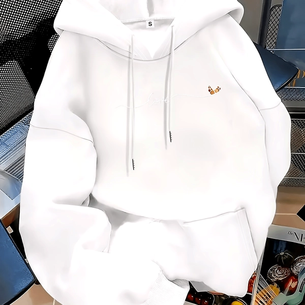 - Women'S Oversized Hoodie - White Pullover Sweatshirt, Comfortable Winter Hooded Sweatshirt for Daily And Formal Wear, All-Season Casual Outerwear, Sweater Hoodie, Versatile Apparel, Hooded Neckline, Relaxed Fit, Unisex Design, Stylish Fashion