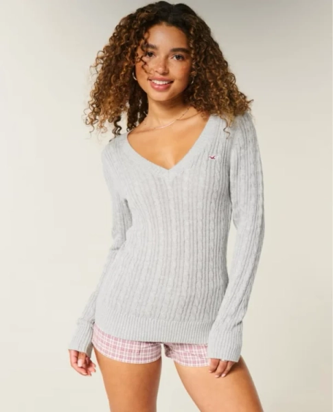 Cable-Knit V-Neck Icon Sweater