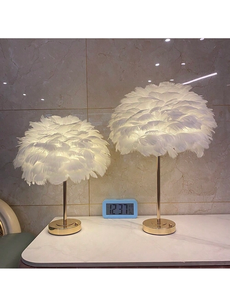 1pc Rechargeable Feather Table Lamp, Nordic Modern Cordless Portable Home Decor Light, Romantic Bedroom Bedside Lamp, Warm Girl Atmosphere Small Night Light + 1 Data Cable Set