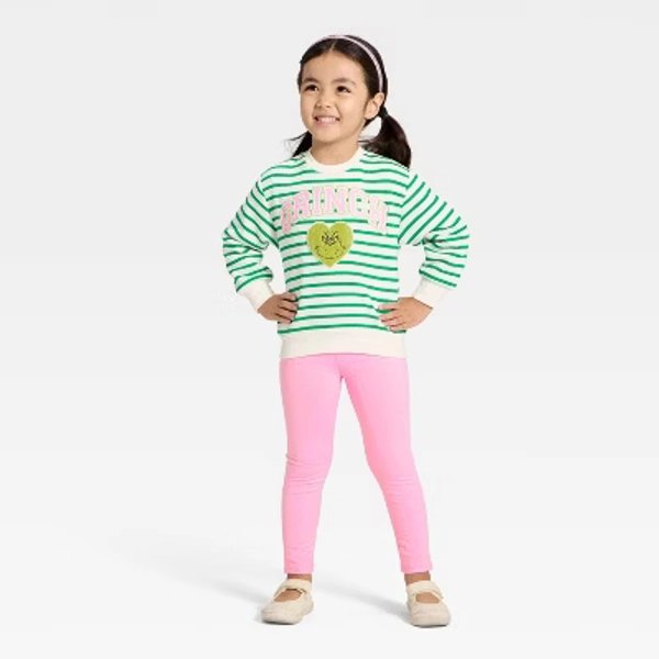Toddler Girls' 2pc The Grinch Christmas Fleece Sweatshirt and Pants Set - Pink/Green 5T