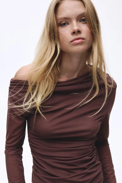 One-Shoulder Mesh Top - Dark taupe