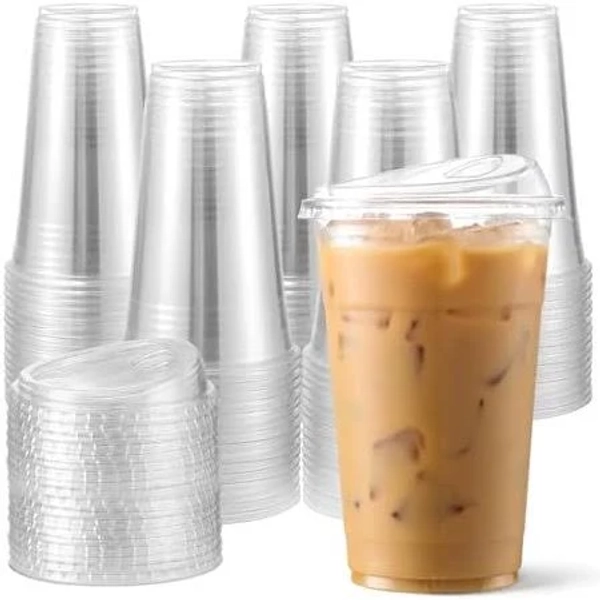 100 Pack - Clear 16 Oz Plastic Cups With Lids, Disposable Iced Coffee Cups With Lids for Party Drinks, Bubble Tea and Cold Beverage, BPA Free & Food