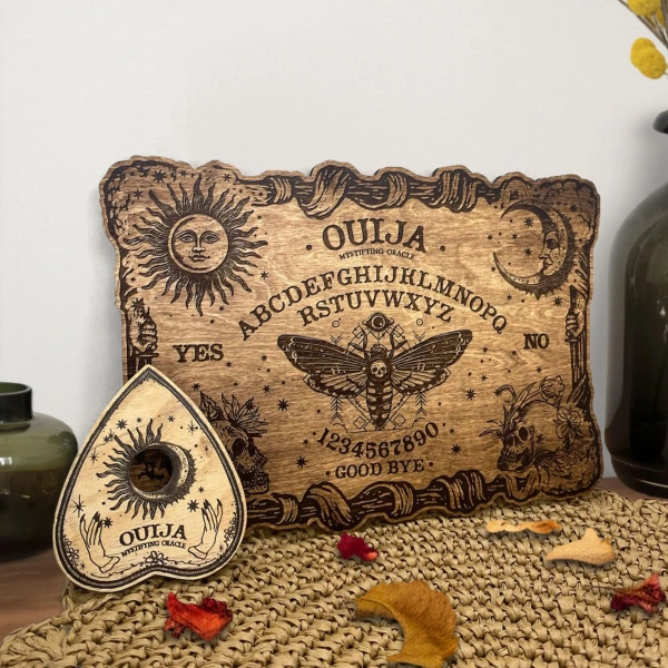 Wooden Gothic Ouija Board with Planchette, Divination Board, Talkin Spirit Board, Witchcraft Decor, Halloween games, yes no game, Witch Gift