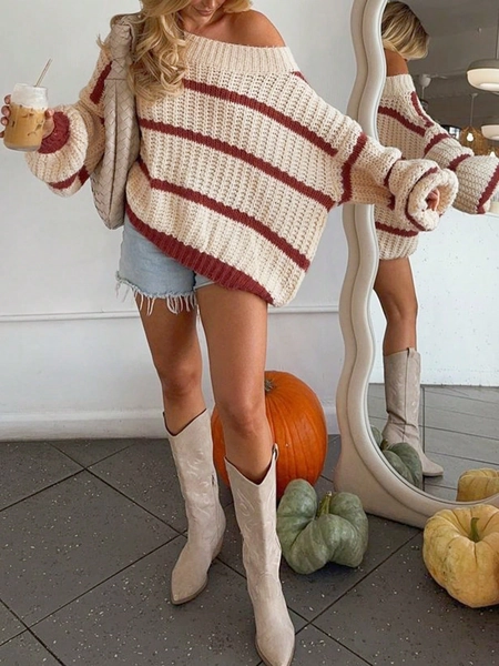 Colorblock Striped Loose Casual Pullover Sweater, Versatile And Comfortable