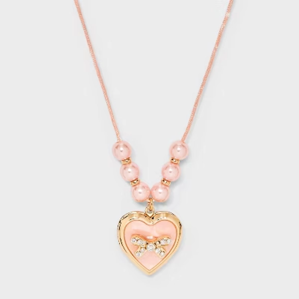 Girls' Pink Bow Locket Necklace - Cat & Jack™ Pink