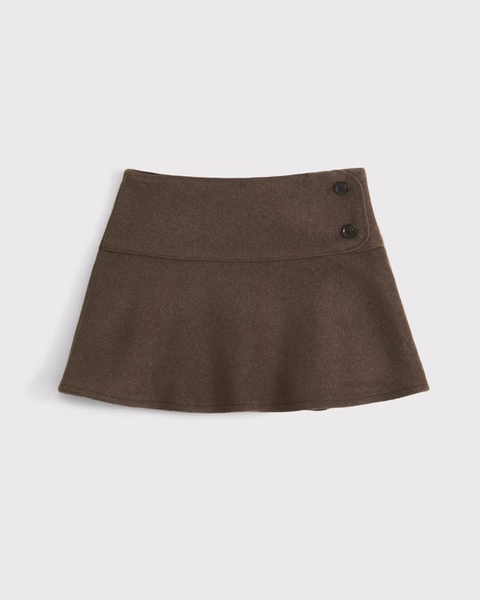 Drop Waist Wool-Blend Mini Skort