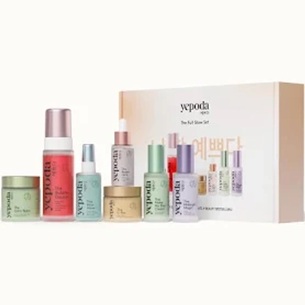 Yepoda The Full Glow Set, set di skincare da 7 pezzi con detergenti, tonico, siero, maschera e creme, skincare coreana vegana, testata e approvata per