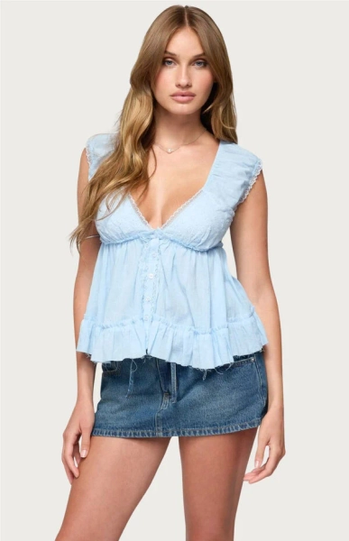 Gizelle Cotton V Neck Babydoll Top