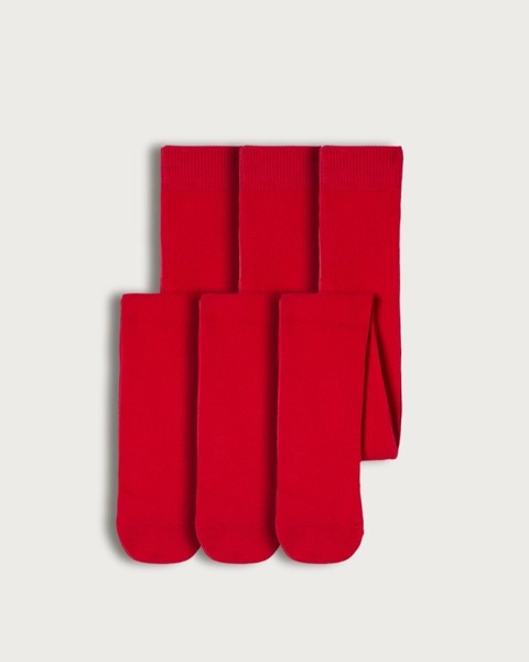 F&F School Girls 3-Pack Cotton Rich Tights in Red