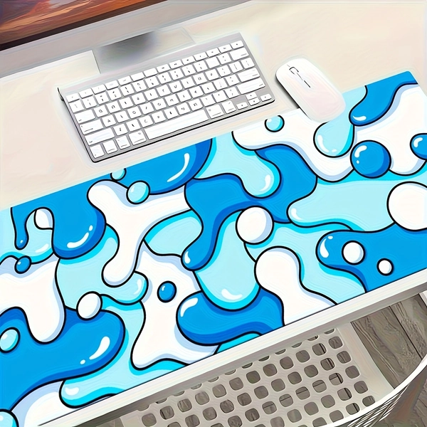 Blue Waves Pattern Extended Mouse Pad | Rubber Base, Resistant, Comfortable and Durable, Oblong Gaming Mat for Desktop and Laptop | Artistic Desk Mat | Mouse Pads for Desk