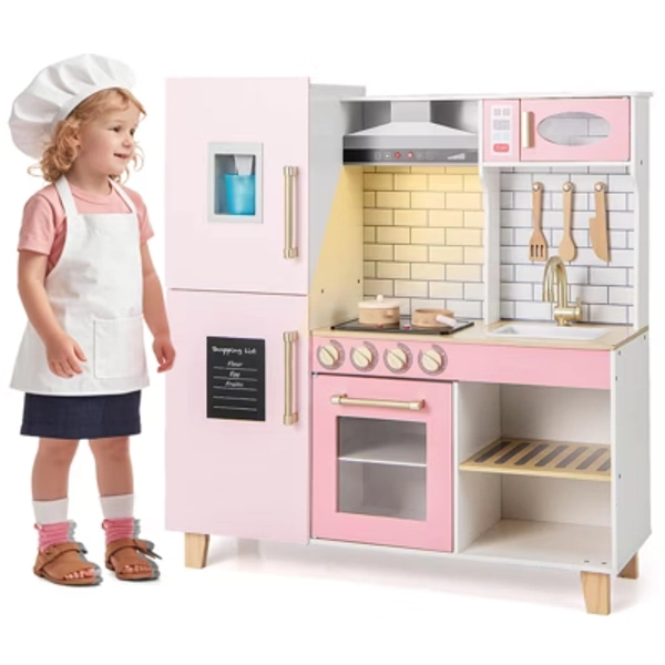 Costway Kitchen Playset for Kids with Realistic Lights & Sounds Range Hood Stove Grill