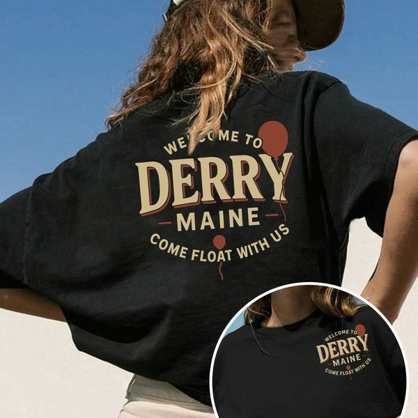 Women'S Short Sleeve T-Shirt | "Welcome to Derry, Maine" Print, Casual White Crew Neck, Elastic, Machine Washable, Suitable for Spring/Summer/Fall