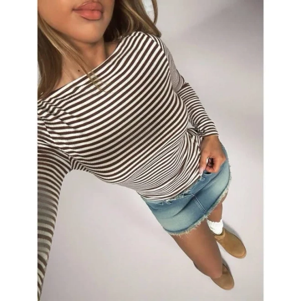 Forever 21 Women's Casual Slim Long Sleeve Stripe T-Shirt