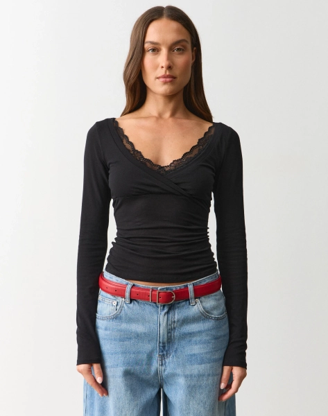 Lace Trim Long Sleeve Top