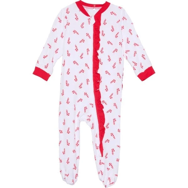 Newborn Girls Candy Cane Stretchy Coveralls