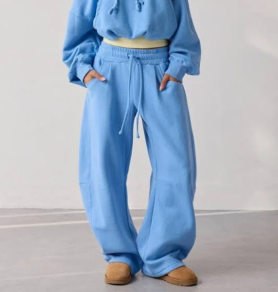 Out From Under Essential Barrel Leg Full Length Sweatpants in Blue Cotton, Women's S at Urban Outfitters