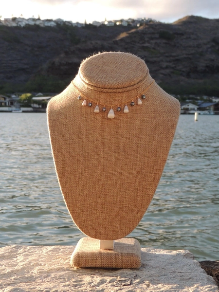 Hawaiian Cone Shell Choker Necklace, 14kt Gold Filled, Black Pearls, Mini Seashells, Unique Gift for Her, Handmade Oahu Hawaii Beach Jewelry