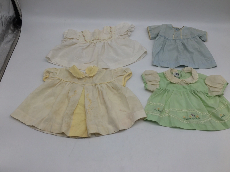 Vtg Baby Clothes Girl Doll Dresses 70’s 80s Dresses Blue Green White Yellow READ