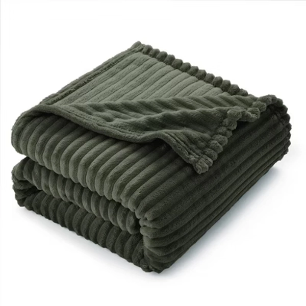 Nestl Warm Cozy Queen Blanket, Cut Plush Fleece Blanket, Olive Green Super Soft Blanket