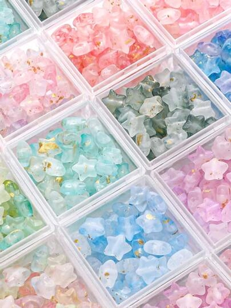 beadia 50pcs Elegant Acrylic Star Beads Set With Golden Foil - Shimmering & Frosted, Assorted Colors For DIY Jewelry Making, Bracelets & Necklaces Craft Supplies