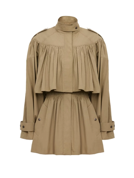 Trench court col montant en popeline de coton