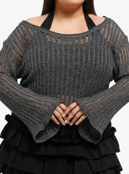 Black & Grey Knit Girls Twofer Sweater Plus Size