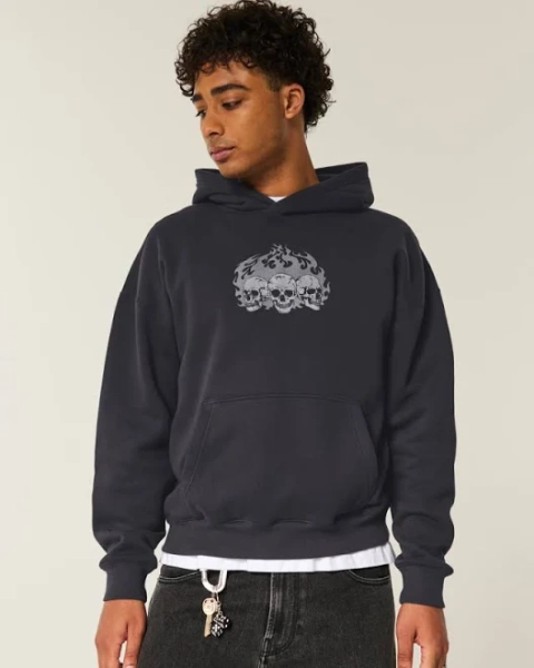 Hollister Boxy Skull Graphic Hoodie