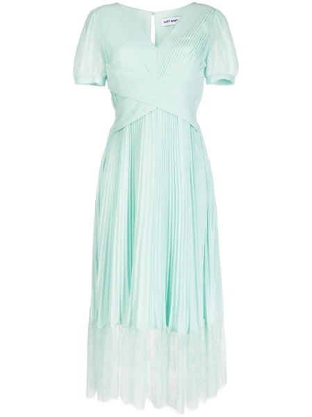 Self-Portrait pleated lace-trim midi dress | 6