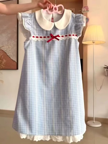 2000s Harajuku Kawaii Lolita Dress Y2k Plaid Bow Patchwork Sweet Fairy Sleeve Short Party Dress Vintage One Piece Dress Korean - AliExpress 200000345