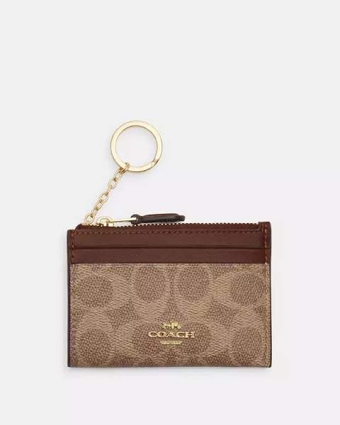 Gold/Tan/Brown Mini Skinny Id Case In Signature Canvas