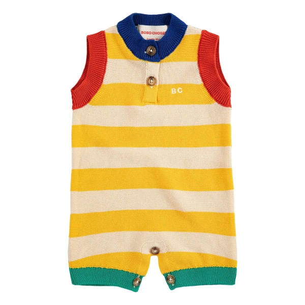 Striped Organic Cotton Knit Playsuit | Yellow