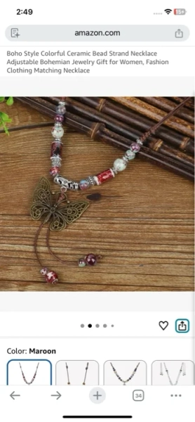 Amazon.com: Zlanderah Boho Burgundy Red Ceramic Beads Necklace Bronze Butterfly Pendant | Boho Maroon Beads, Pendant Necklace for Women, Trendy Bohemian Ethnic Jewelry, Gifts Mom: Clothing, Shoes & Jewelry