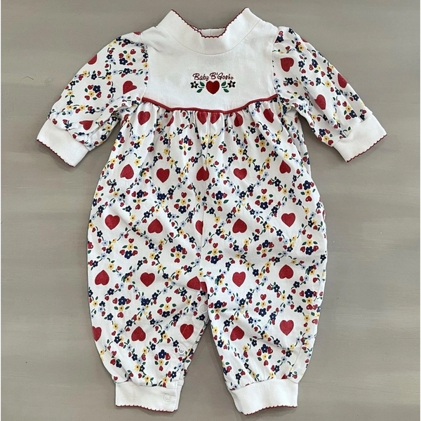 Vintage 90s Baby B'Gosh Infant Girl 3-6M White Red One Piece Romper Heart Floral