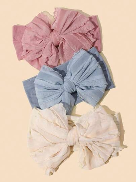 3pcs/Set Children Hair Accessories, Big Bowknot Nylon Headband And Chiffon Hair Ties For Girls