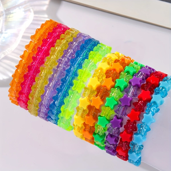 12-Piece Set of Dainty Acrylic Star-Shaped Bracelets for Women - No Plating, Daily Versatile Unadorned Wristbands for Everyday Wear