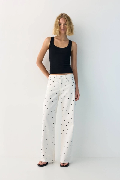 Polka dot straight-leg jeans