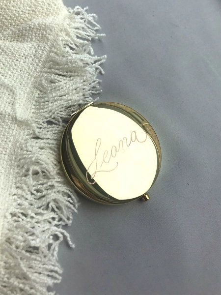 Custom Engraved Gold Calligraphy Mirrored Compact | Compact with Mirror | Custom Compact | Personalized Compact | I Do Crew Gift