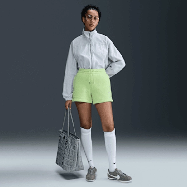 Nike Sportswear Phoenix Fleece Women's Mid-Rise 4" Shorts - Light Liquid Lime/Sail - Size XS