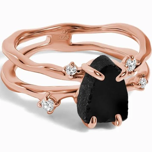 moon magic Raw Crystal Ring Flow Black Obsidian Gold