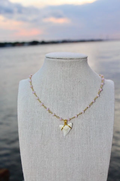 Pink Beaded Shark Tooth Necklace