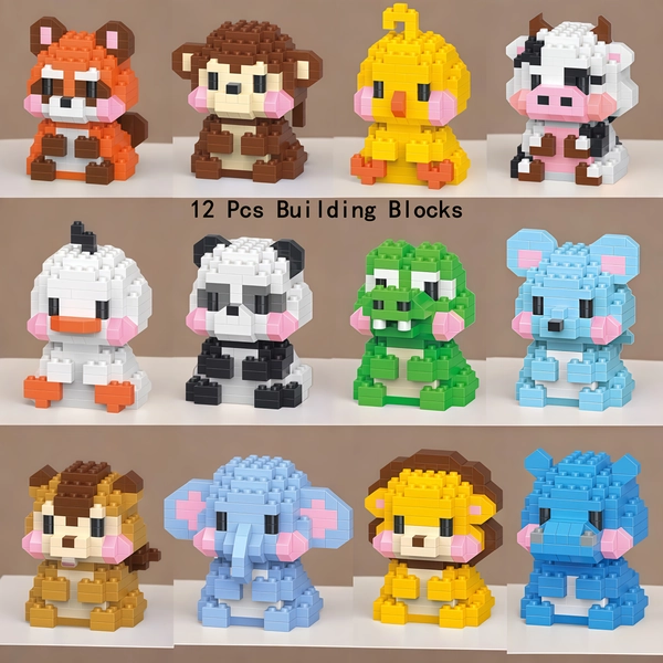 12pcs Animal Building Blocks Set | Small Particle Building Blocks in and Red, Made of Plastic by MOD CHILWIN
