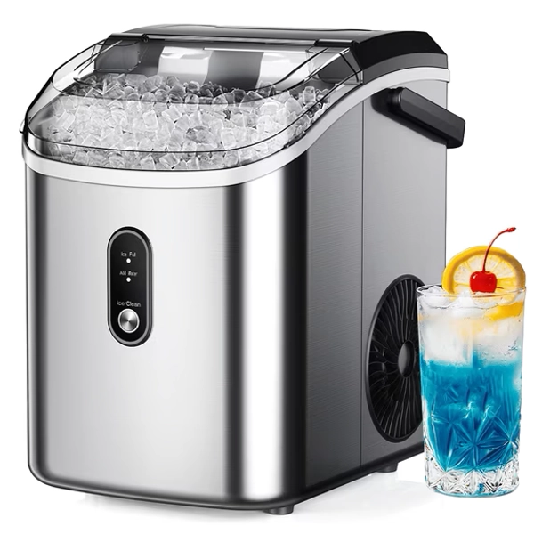 Simzlife 35lbs/24H Nugget Ice Maker Countertop,Portable Ice Maker Machine with Auto-Cleaning, Silver