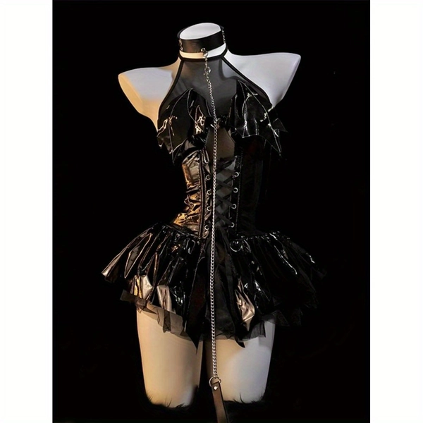 Halloween role-playing uniform 4-piece set (skirt + neck collar +T pants + drawstring)cosplay sexy underwear Fun uniform Women's clothing Little Devil Succutie Open, mature woman, hot girl, black  temptation You need to tie it yourself