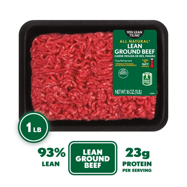 All Natural* 93% Lean/7% Fat Lean Ground Beef, 1 lb Tray - Walmart.com