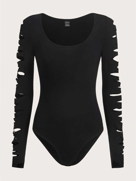 ROMWE PUNK Grunge Scoop Neck Cut Out Bodysuit