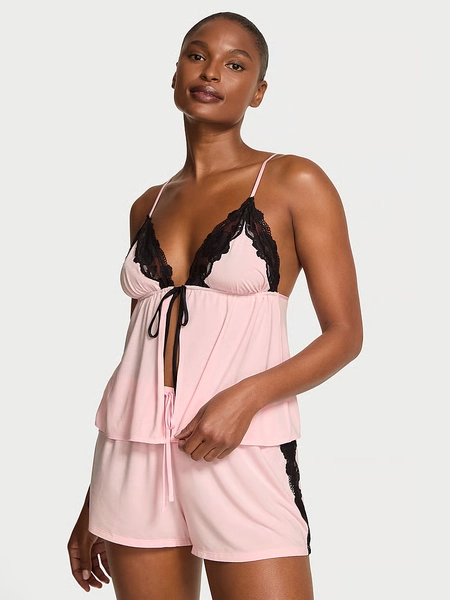 Modal Soft Lace-Trim Flyaway Cami Set